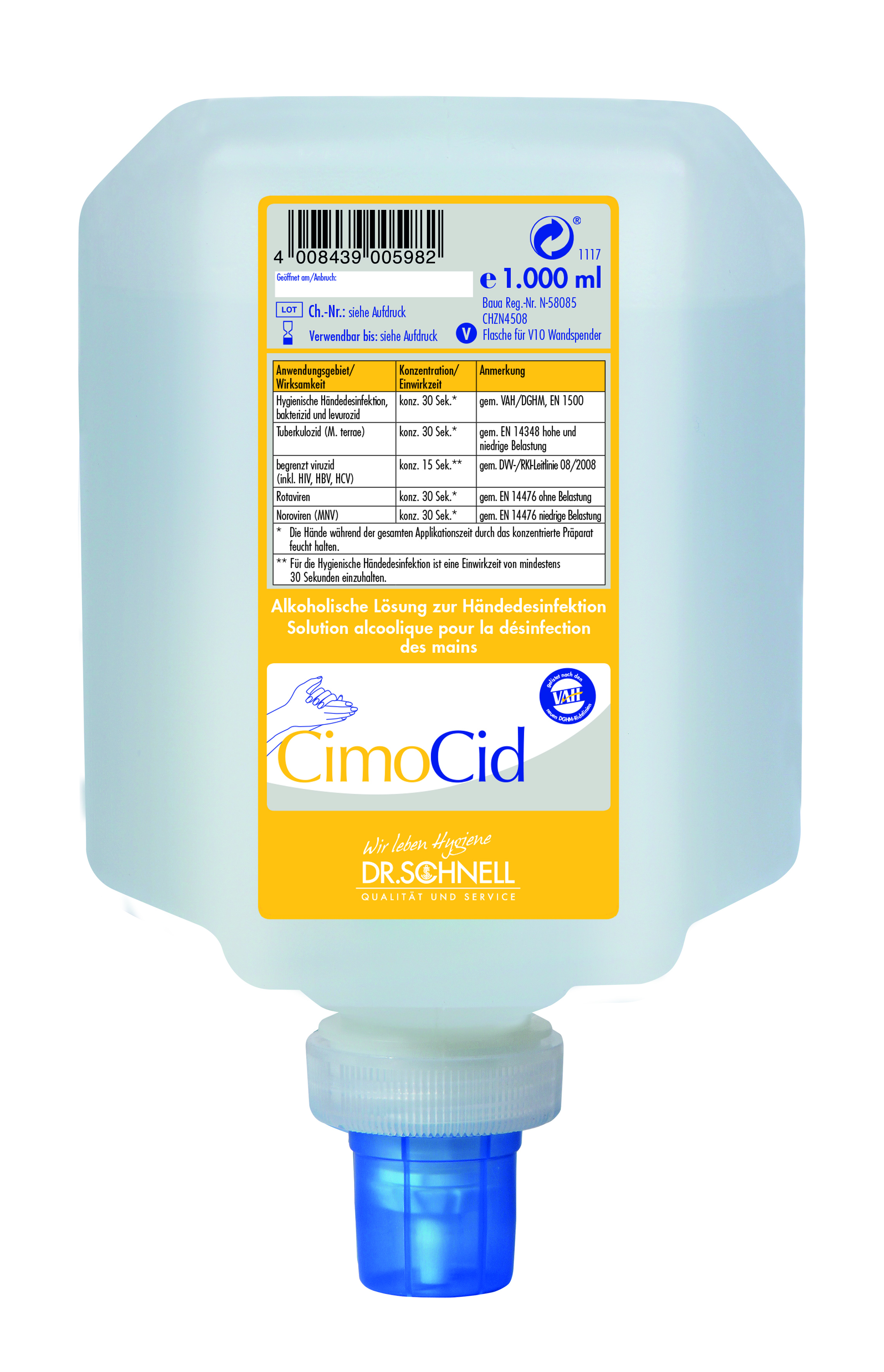 CIMO CID  Händedesinfektion 1000 ml ,Spenderflasche f. V10-Spender